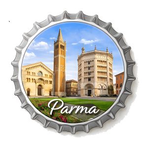 Calamita in metallo a forma di tappo a corona - Parma