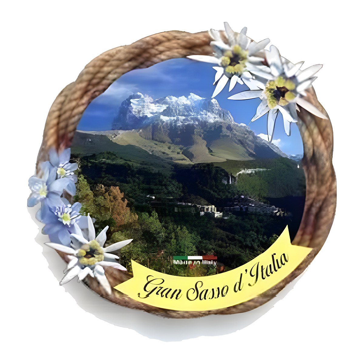 Calamita in resina tondo corda montagna